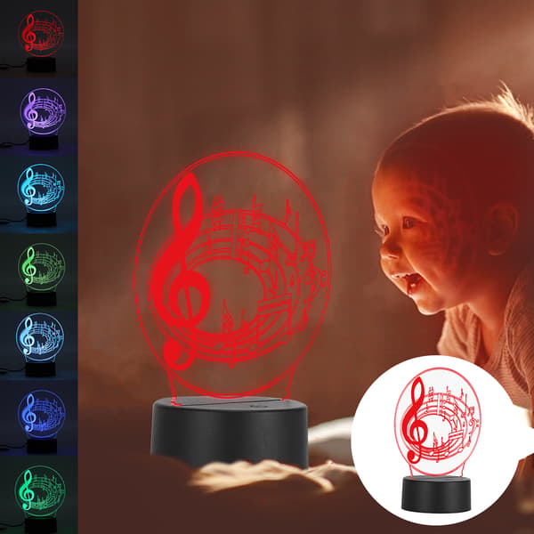 3D Musiknode LED-lampe USB Touch Bordlampe Natlampe Farveskift