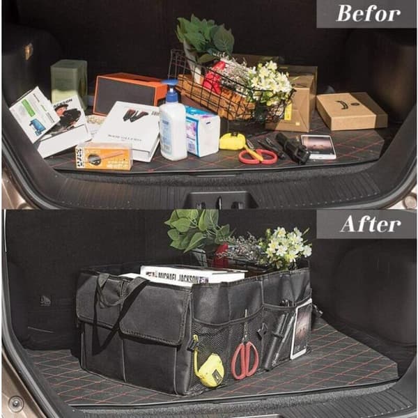 Car Organizer for Trunk, Foldable Storage Bag with Adjustable Portable Storage Box and Car Holder, Waterproof