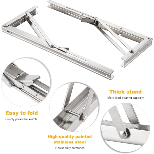 2 stk. 300 mm vægmonterede foldbare konsoller i rustfrit stål, foldbare konsolholdere til tunge foldbare hyldekonsoller, fold