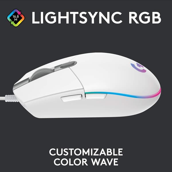 Spillmus med RGB-belysning, 6 programmerbare knapper, spillklassifisert sensor, 6K DPI-sporing, lett hvit white