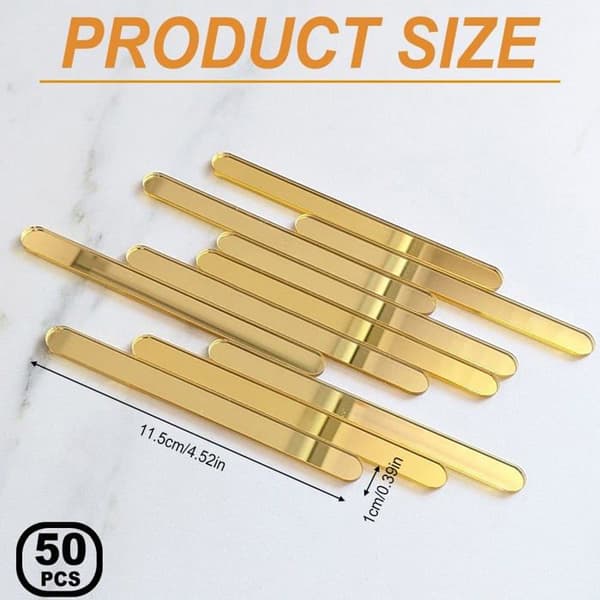 50 genanvendelige akryl ispinde/kagepinde 11,4 cm - Guld