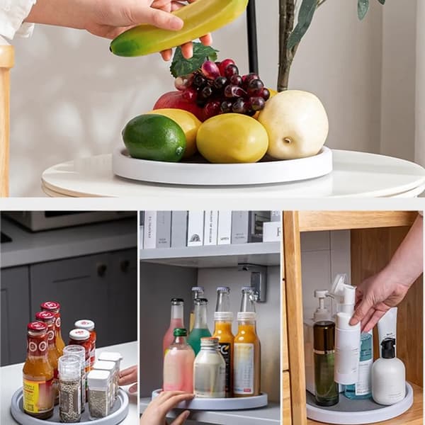 Rotating Plate Organizer Kitchen, 25 cm Rotating Plate Spice Rack, 360° Rotating Refrigerator Tray, Round Kitchen Shelf Rotating Plate