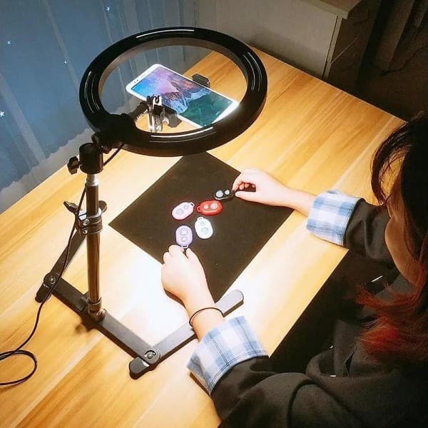 Overhead Frame + 26cm Ring Light + Robotic Arm + Mobile Phone Desk Mount Lazy Overhead Photography Mount Fill Light