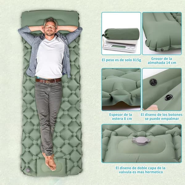 Self-inflating sleeping pad - Self-inflating with built-in foot pump - 195x60x7 cm - Sleeping pad - Sleeping mat - Camping mattress - Camping bed