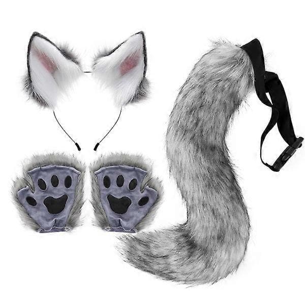 Simulation Plush Fox Ears Headband Tail Cosplay Costume Dark Grey Dark grey