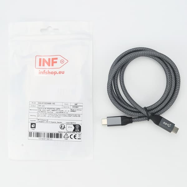 100W USB-C til USB-C-kabel - 20 Gbps data og 4K-video - Kompatibel med bærbare datamaskiner, nettbrett og telefoner 1m 1m
