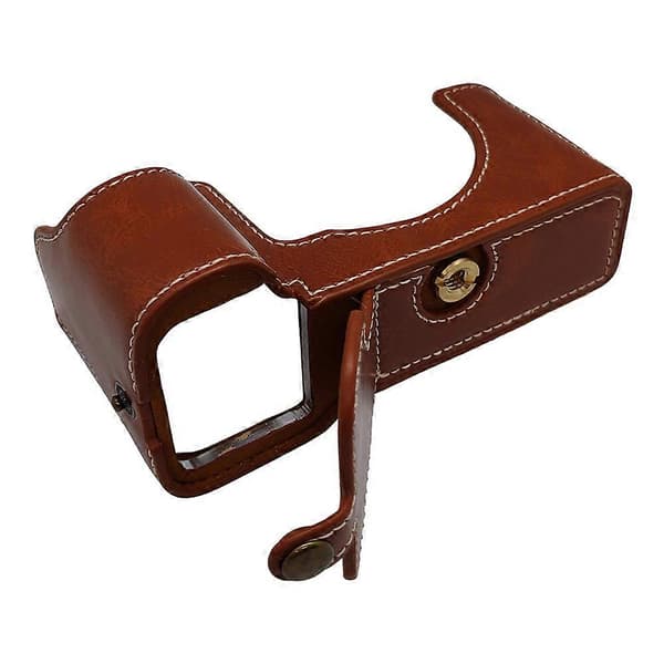 PU Leather Camera Bottom Protective Half Body Case with Screw for Sony A7C II Brown Brown