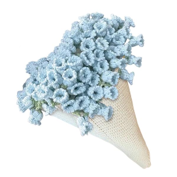 90 cm Heklede Blomsterteppe Uferdig DIY Strikket Teppe for Kvinner Morsdag Bukett Bursdagsgave - Perfekt Blå Blue