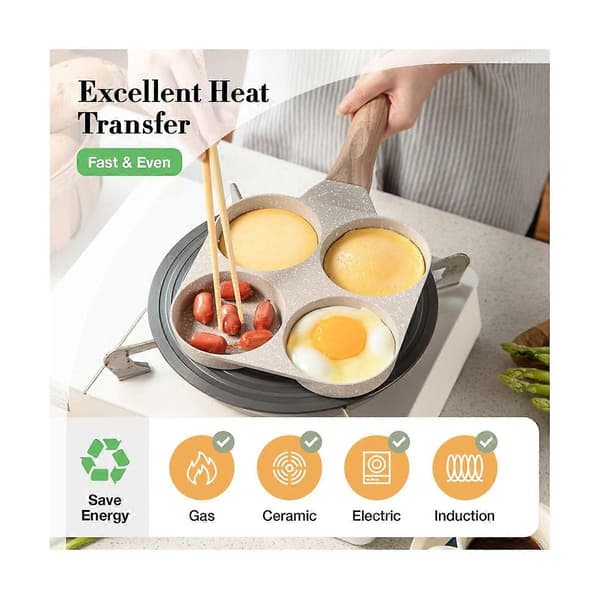 Egg Pan Omelette Pan, 4-Cup Egg Frying Pan, Egg Cooker Pan Egg Frying Pan for Breakfast, Pancake, Plett