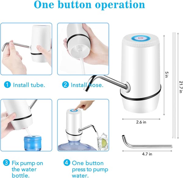 5 Gallons Vattendispenser, Elektrisk Dricksvattenpump Automatisk Bärbar Vattenkanna Pump för 5 Gallons Flaska - Vit