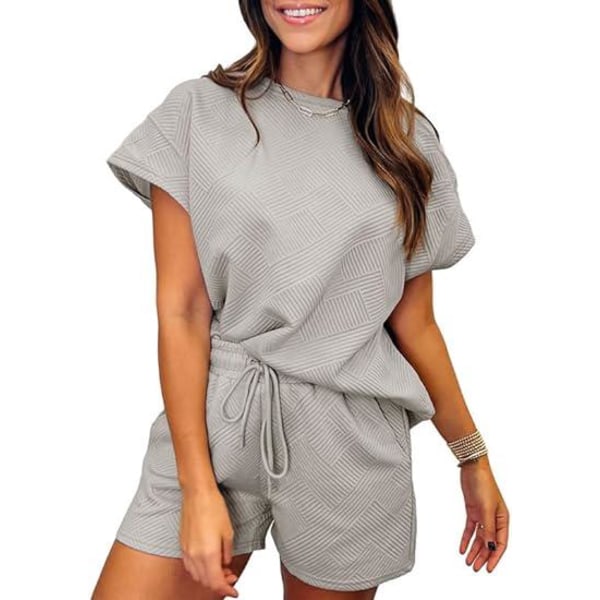 Kvinnors 2-delade outfits Loungeset Casual kortärmade skjortor Shorts Mysig pyjamas Sweatsuit Set-M