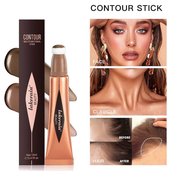 Liquid Contour Stick with Cushion Applicator, Waterproof Matte Cream Makeup Pen for Face and Cheeks (05#)