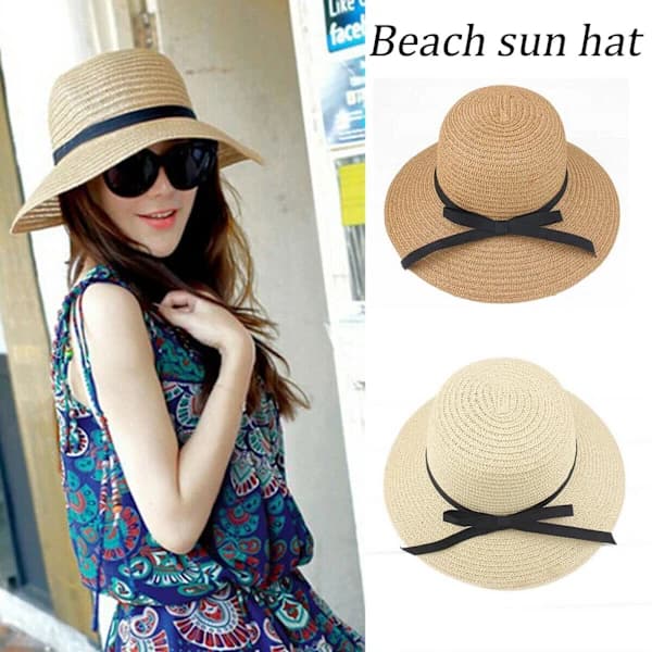 Damehat Solhat Stråhat Forår Sommer Floppy Strand Sammenfoldelig Bredskygget #ш D9X5 beige One-size beige One-size beige One-size beige One-size