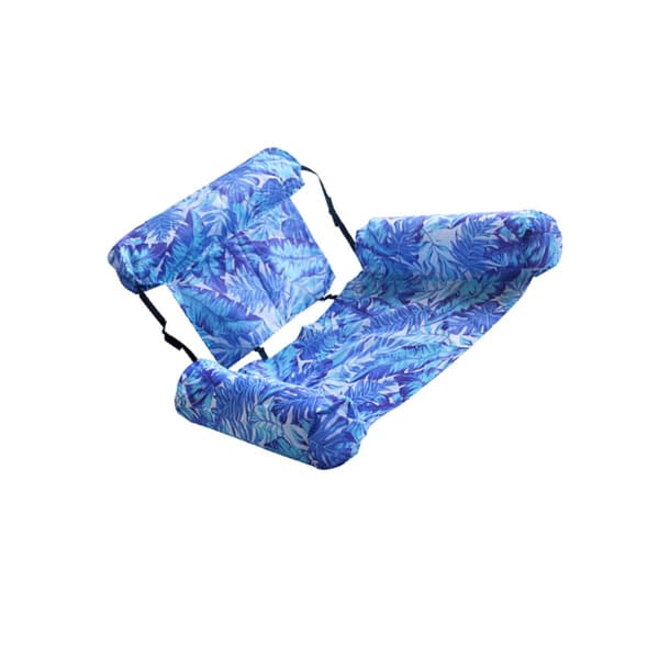 Oppustelig poollænestol til voksne - kraftig PVC poolsofa med net, foldbart tre-rørs design, blå/marineblå, til solbadning, poolfester og afslapning