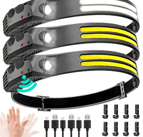 Headlamp 3-pack Rechargeable 1000 Lumen 230° Wide Beam Super Bright Headlamp Black