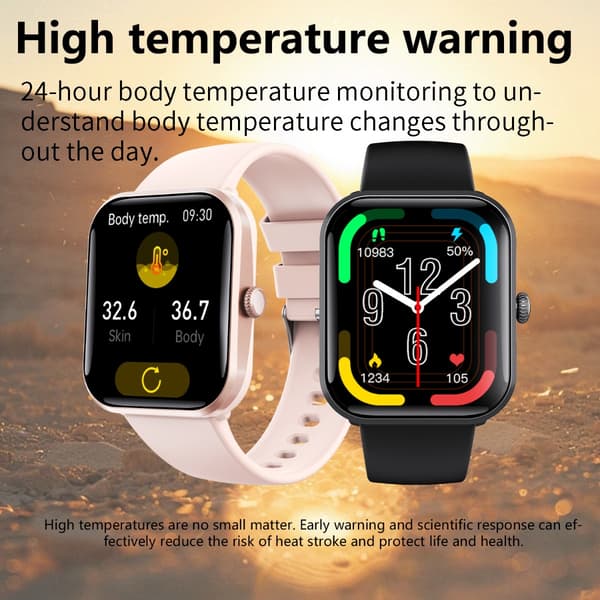 Smartwatch Brun Læder kompatibel med iOS og Android — Blodtryk, SpO2, Puls, 108 Sportstilstande, IP67