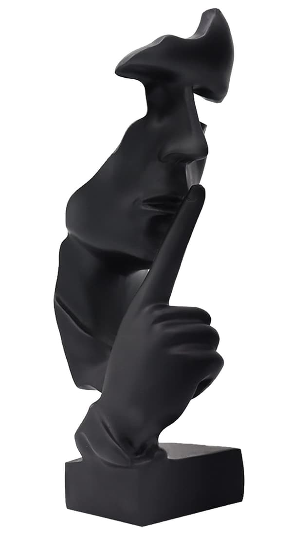 Silence is Gold Thinker Statue Abstract Art Resin Figurine Black