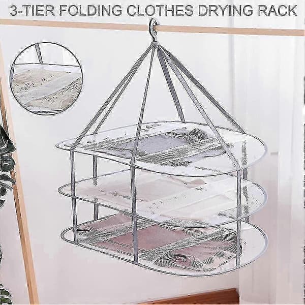 3-Tier Foldable Sweater Drying Rack Hanging Mesh Laundry Dryer Clothes Organizer