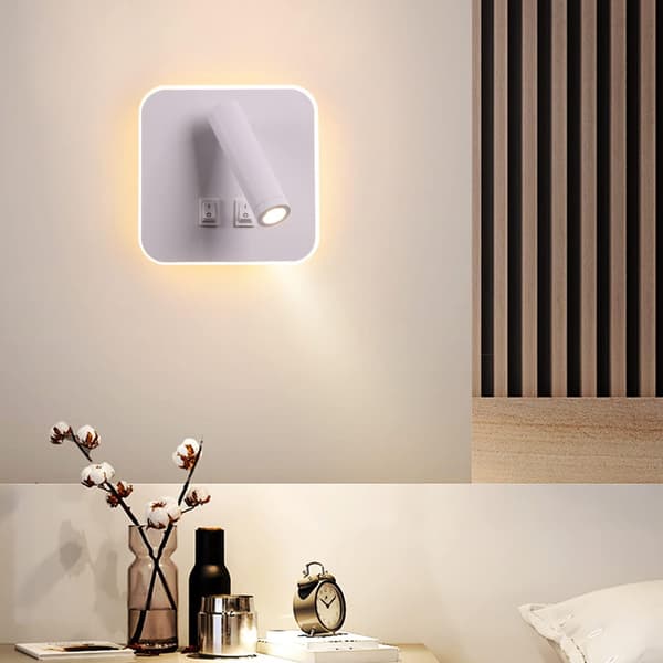 (Firkantet) Hvid 3W+10W LED sengelampe Indendørs hotel væglampe B