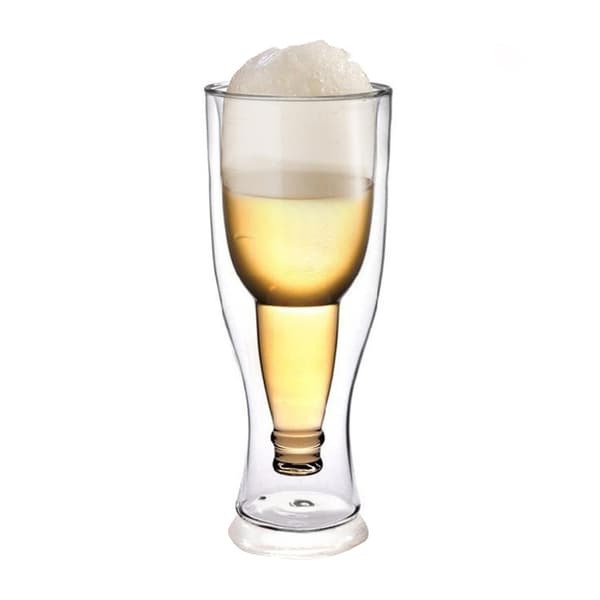 Unique Upside-Down Beer Mug - Double-Walled Glass Keeps Drinks Cold, 250ml-450ml Transparent 450ml Transparent 450ml