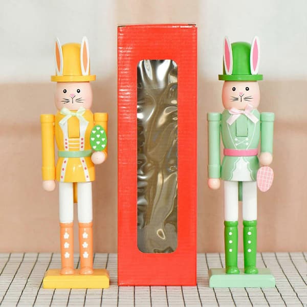 Easter Bunny Nutcracker Figures Decor, Christmas Doll Ornament for Home, Easter Gift Basket Filling Yellow Yellow