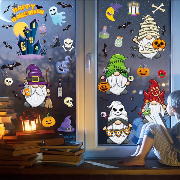 9 pcs Halloween Window Decals, Cartoon Dwarf Horror