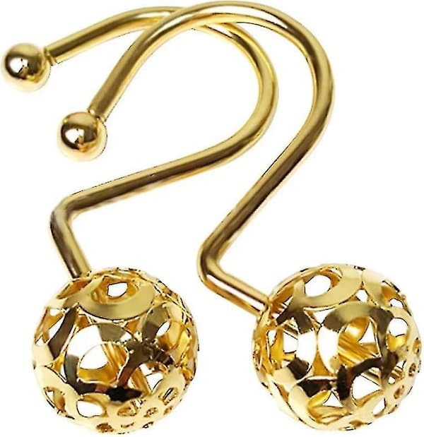 Guld duschdraperikrokar ringar, set om 12 metall rostfri ihålig boll design