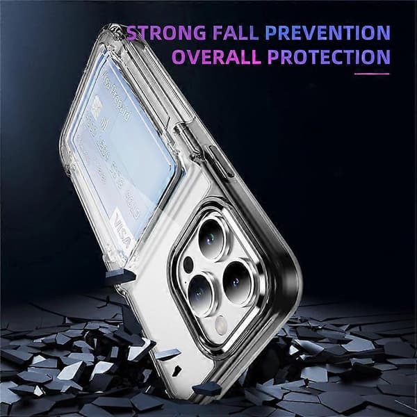 Compatible Case for iPhone 15 Pro Max with Card Holder TPU + Acrylic Clear Shockproof Phone Case