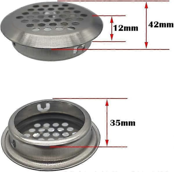 27 stykker 35 mm ventilationsriste i rustfrit stål, rund mesh åndbar | Til køkkenmøbler, ventilationsåbning i rustfrit stål | Til skabe