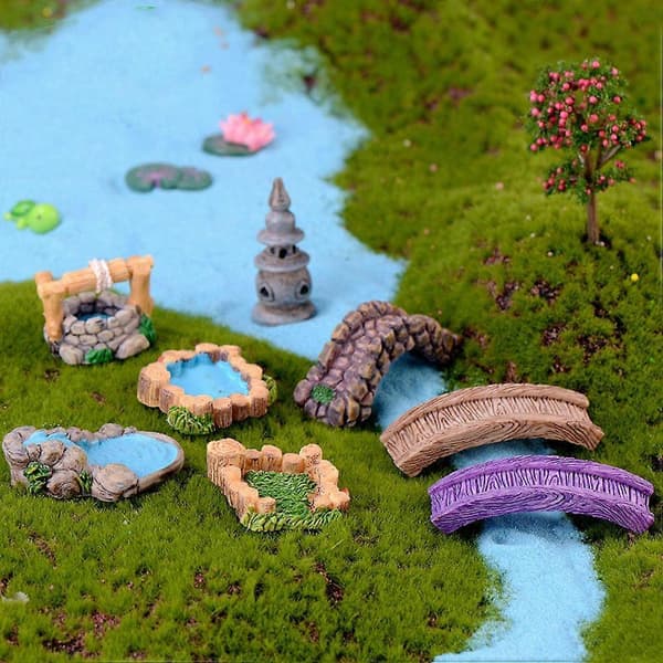 1 sæt miniature damdekoration landskabspool miniature havetilbehør til DIY Bonsai