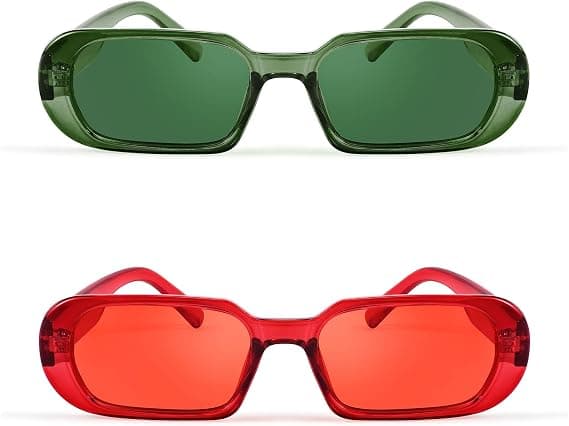 2-PACK Rektangulära Retro Solglasögon 90-tal Chunky Små Coola Fyrkantiga Glasögon B7039-F2