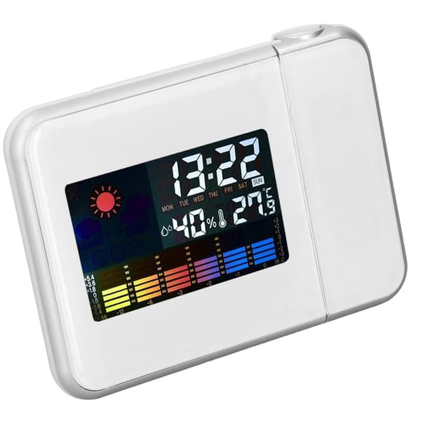Weather Station Clock Temperature Humidity LCD Color Display LED Backlight Snooze Function Projection Alarm Clock White Without Wiring