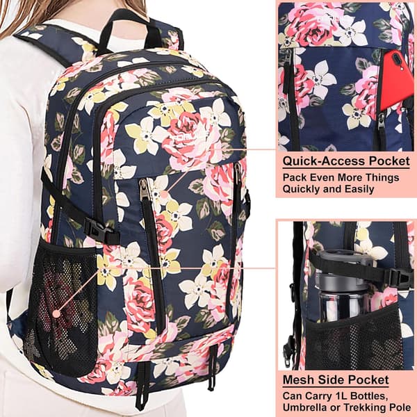 Foldable Hiking Backpack, Waterproof Backpack for Men, Lightweight Backpack for Women for Travel Pink pink