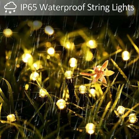 22m Waterproof Solar String Lights 200 Warm White LED Bulbs 8 Lighting Modes 8 Hours Battery Life IP65 Waterproof for Outdoor Use