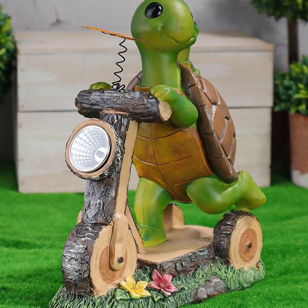 Turtle Bicycle Garden Yard Decoration Turtle Statue Resin Sculpture Easter Gift Solar Light