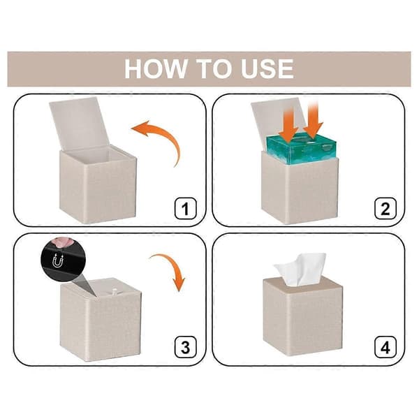 Napkin Box Square PU Leather Napkin Box Holder for Dressing Table Bathroom Decor Beige-Perfet