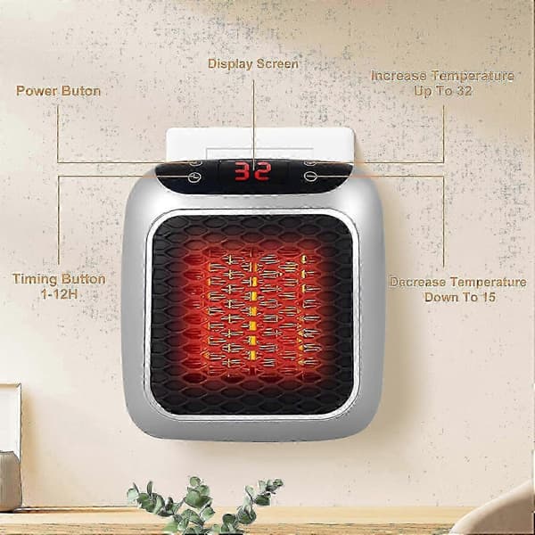 Portable Heater, 800W Ceramic Plug-in Heater, Electric Fan Heater with Remote Control, 12H Timer, LED Display, 2 Heat Settings