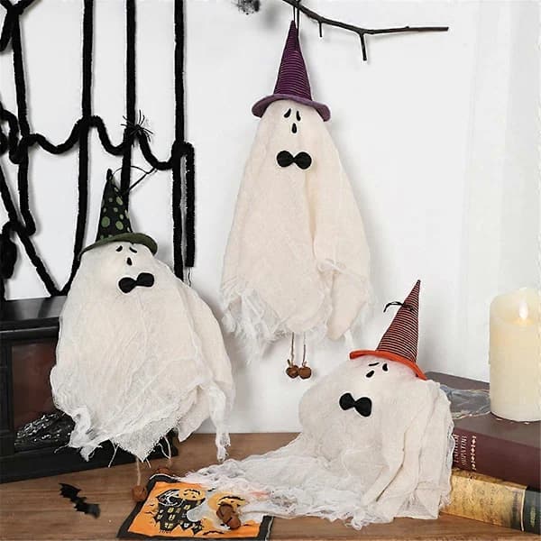 1 pc Halloween Hanging Ghosts with Purple Witch Hat Decorations_tfrf