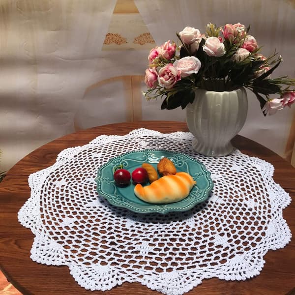 2 stk Håndlavede Bomuldshæklede Blonde Dækkeservietter, Runde