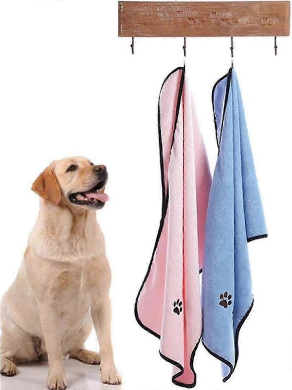 Hurtigtørrende hundehåndklæde, 2 STK kæledyrshåndklæder, absorberende hundehåndklæder, badehåndklæde til kæledyr (blå+rosa)