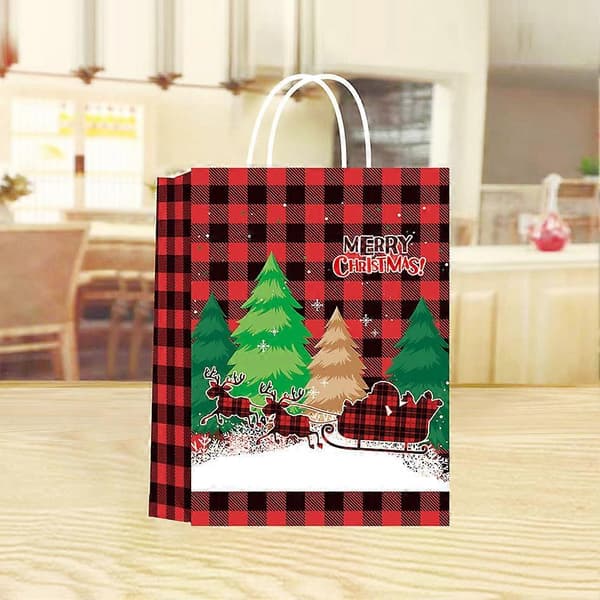 4 stilar, 12 stycken, julklappspåsar i kraftpapper, förpackningspåsar, presentpåsar, shoppingpåsar