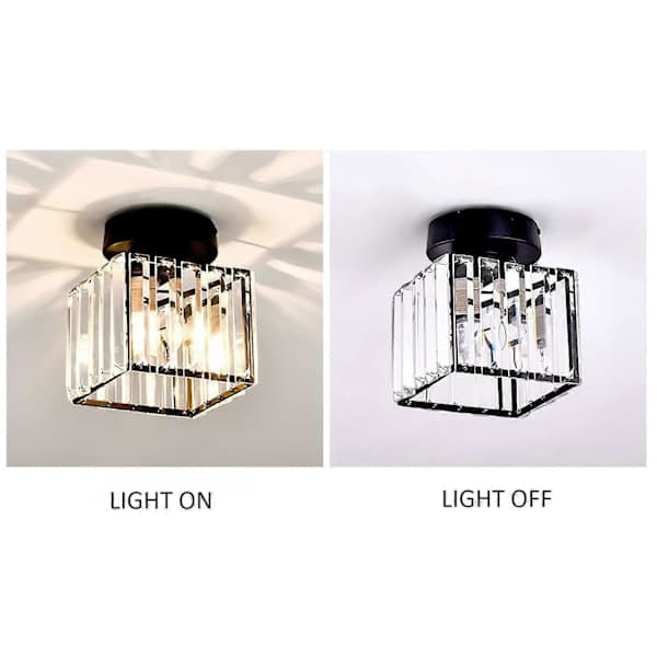 Moderne krystallampe til entré, E27 mini krystallysekrone, LED loftslampe firkantet lampeskærm (Sort)