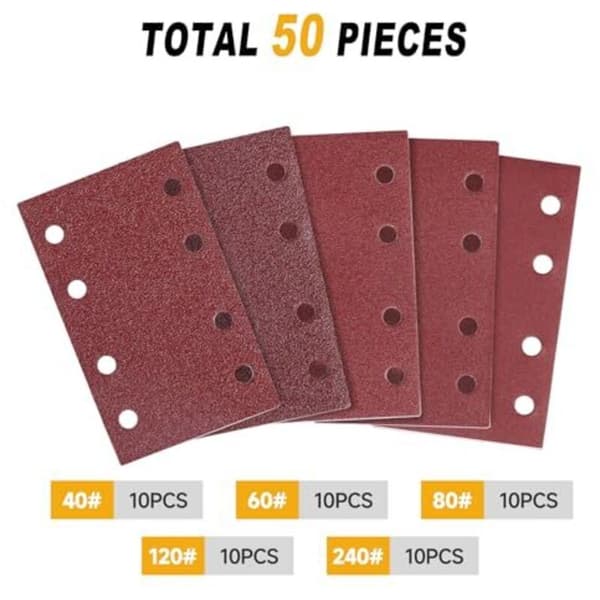 Sandpapir 50 stk. 80x133mm 40/60/80/120/240 korn til excenterslibning, polering, rustfjernelse