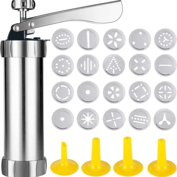 Kyrieval Biscuit Press Cookie Press Rustfrit Stål Bagepresse med 20
