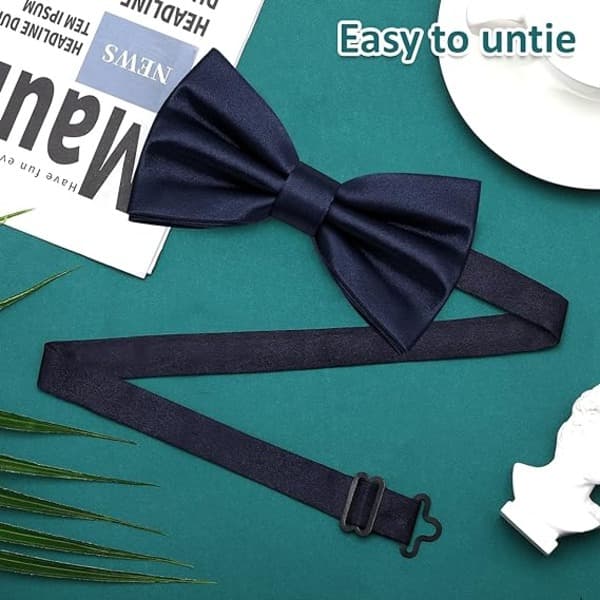 Men's Pre-Tied Bow Tie, Adjustable Formal Satin Bow Tie for Party Wedding (Navy Blue)