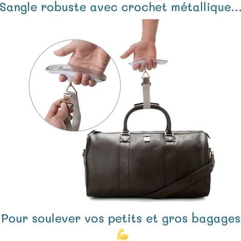 This mini electronic luggage scale is used to weigh travel items and comes with a durable nylon strap.
