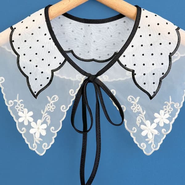 Polka Dot Embroidered Collar Shawl Collar Detachable Shirt