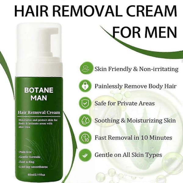 Botane Man Aloe Vera hårfjerningscreme til hurtig hårfjerning ansigt krop følsom