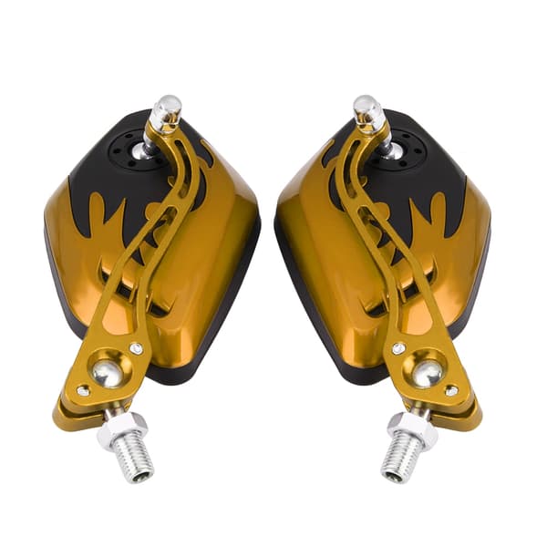 1 Pair 8mm 10mm Universal Motorcycle Scooter Aluminum Flame Pattern Rearview Mirrors Yellow