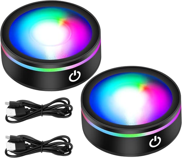 LED Light Base, 2-pack Multi-colored Lamp Holders, Display Base for 3D Glass Crystals with Color Change